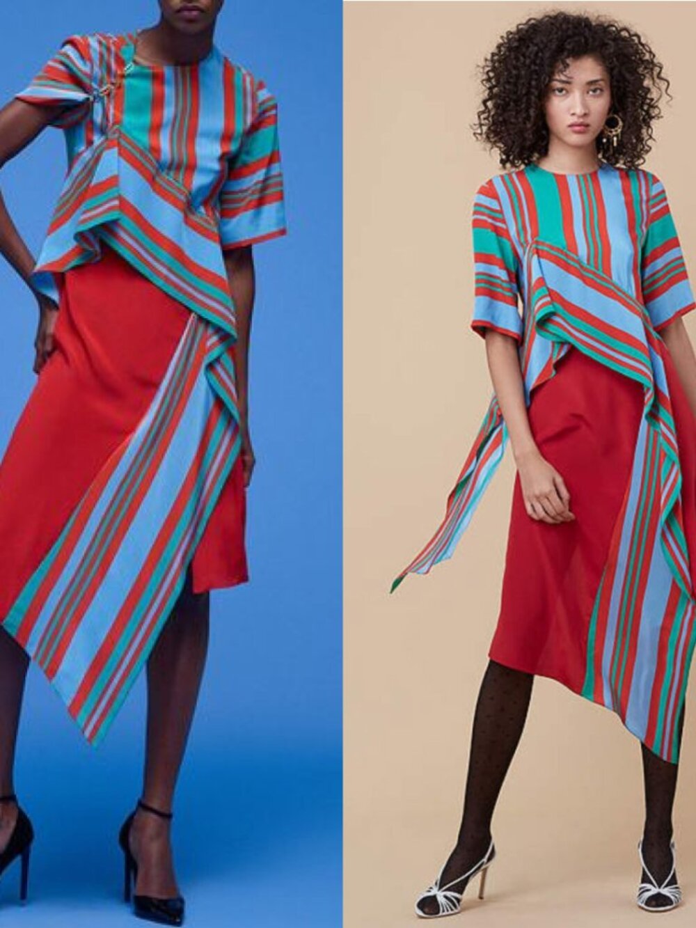 Diane Von Furstenberg silk asymmetrical modern striped dress